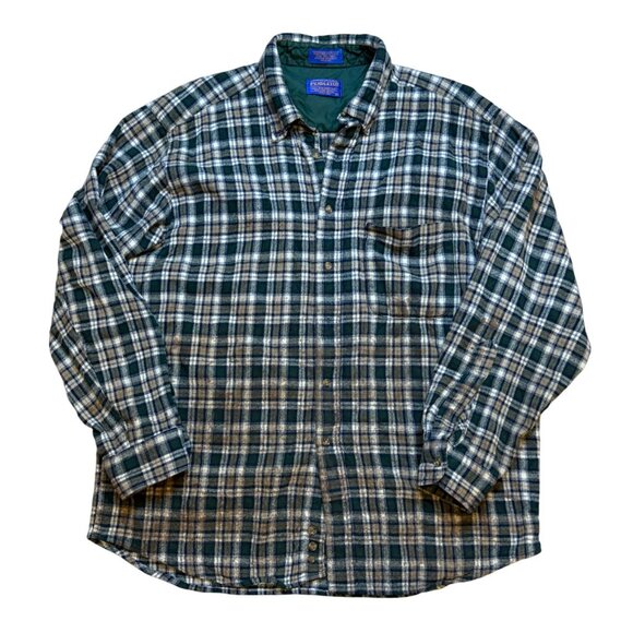 Pendleton Mens Green & Tan Plaid Button-Up Shirt Virgin Wool Size XL - Picture 1 of 9